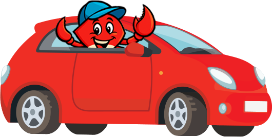 Bubble Bay crab waving from a freshly washed red car